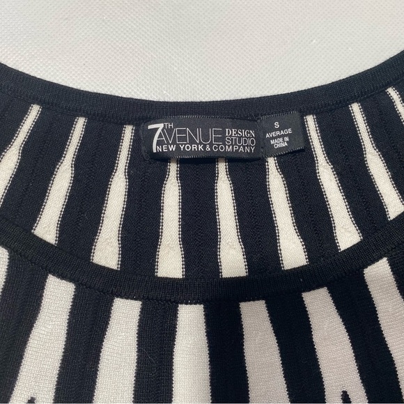 GOOD- Size S Womens 7th Avenue NY 3/4 Sleeve Sweater Rayon Nylon Bld Black White - Picture 7 of 8